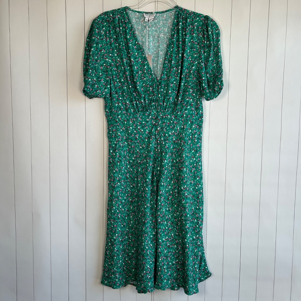 Ghost London size M Sabrina dress green ditsy floral buttoned puff sleeve midi - Picture 13 of 14